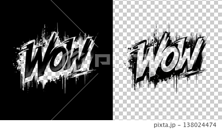 Graffiti wow lettering shown in bold brush style on split black and transparent background, concept of contrast and expression Graffiti wow lettering shown in bold brush style on split black and transparent background, concept of contrast and expression 138024474