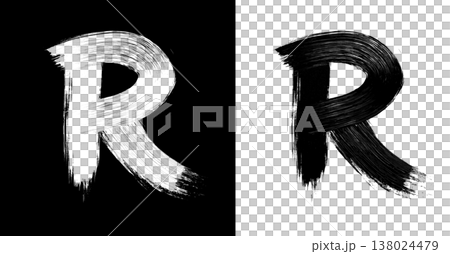 Brushstroke letter R in bold grunge style on split isolated black and white background, symbolizing contrast and creativity Brushstroke letter R in bold grunge style on split isolated black and white background, symbolizing contrast and creativity 138024479