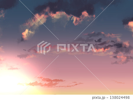 いろいろな時間帯の空と雲と太陽の背景 138024498