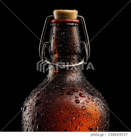 Cold beer bottle with water drops, isolated on black background with clipping path, concept of refreshment 138024557
