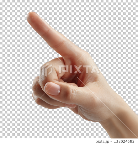 Woman's hand making a index finger pointing gesture, isolated on white background, concept of direction and attention 138024592