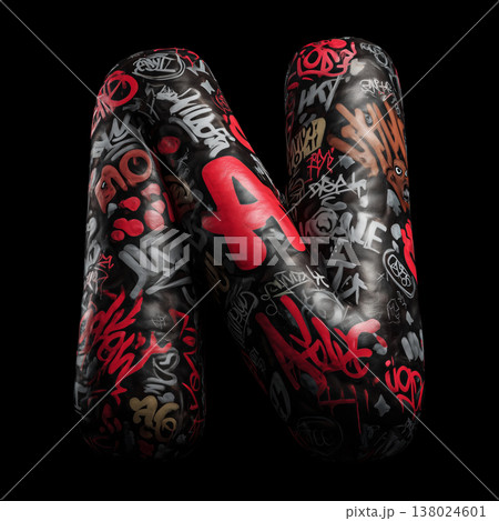 3D inflated N letter filled with bold graffiti tag in street art style on black backdrop with clipping path, urban creativity vibe 3D inflated N letter filled with bold graffiti tag in street art style on black backdrop with clipping path, urban creativity vibe 138024601