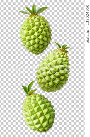 Multiple green durian fruits with sharp spikes arranged in a seamless pattern isolated on white background Multiple green durian fruits with sharp spikes arranged in a seamless pattern isolated on white background 138024950