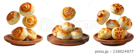 Panipopo sweet rolls baked in coconut milk with golden crust isolated on white background, concept of bakery and food freshness 138024977