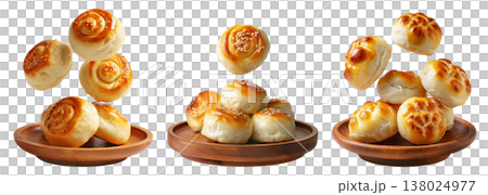 Panipopo sweet rolls baked in coconut milk with golden crust isolated on white background, concept of bakery and food freshness 138024977