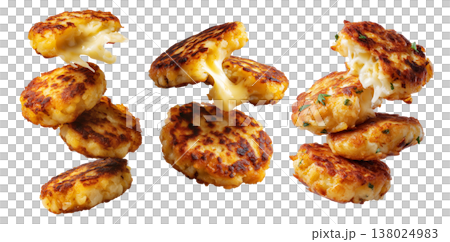 Ecuador lapingachos potato patties filled with melted cheddar cheese, isolated on white background, South American Cuisine 138024983
