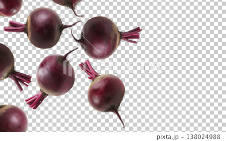 Whole red beetroots arranged in a scattered pattern, isolated on a white background, representing organic vegetables Whole red beetroots arranged in a scattered pattern, isolated on a white background, representing organic vegetables 138024988