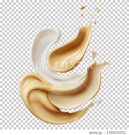 Golden and white swirling liquid texture shown in glossy style isolated on white background, concept of luxury and creativity 138025032