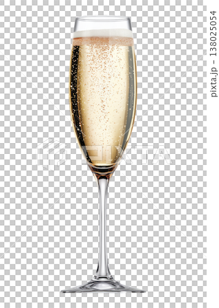 Closeup of champagne flute with golden bubbles isolated on white background symbolizing celebration and elegance Closeup of champagne flute with golden bubbles isolated on white background symbolizing celebration and elegance 138025054