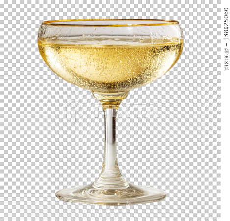 Crystal champagne coupe with golden bubbly drink isolated on white background, concept of celebration and elegance Crystal champagne coupe with golden bubbly drink isolated on white background, concept of celebration and elegance 138025060