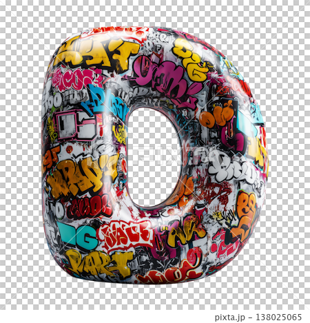 Inflatable letter D covered in graffiti art isolated on white background, representing urban creativity and bold street concept 138025065