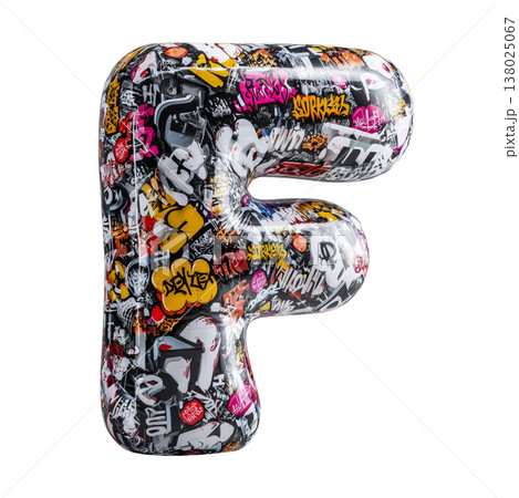 Inflatable letter F covered in graffiti art isolated on white background, representing urban creativity and bold street concept Inflatable letter F covered in graffiti art isolated on white background, representing urban creativity and bold street concept 138025067