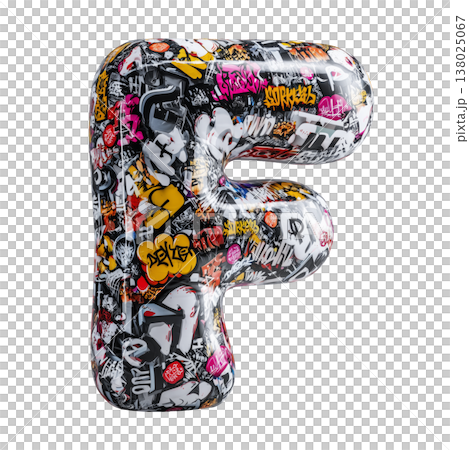 Inflatable letter F covered in graffiti art isolated on white background, representing urban creativity and bold street concept Inflatable letter F covered in graffiti art isolated on white background, representing urban creativity and bold street concept 138025067