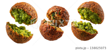Set of Taameya Egyptian falafel balls made from chickpeas or fava beans, isolated on white background, concept of Arabic food 138025073