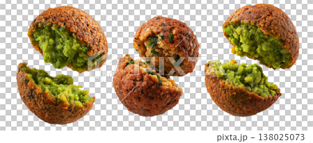 Set of Taameya Egyptian falafel balls made from chickpeas or fava beans, isolated on white background, concept of Arabic food 138025073