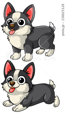Cute Cartoon Corgi Puppy Vector Illustration in Standing and Sitting Poses 138025128