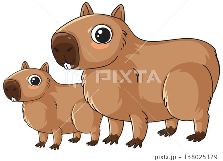 Cute Cartoon Capybara Mother and Baby Vector Illustration on White Background Cute Cartoon Capybara Mother and Baby Vector Illustration on White Background 138025129