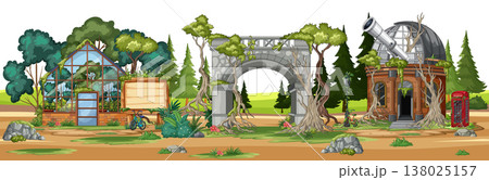 Overgrown Observatory, Greenhouse, and Stone Arch in Forest Overgrown Observatory, Greenhouse, and Stone Arch in Forest 138025157