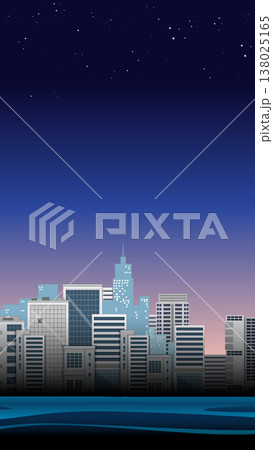 Vertical Vector Illustration of a Modern City Skyline at Night 138025165