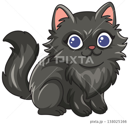 Cute Fluffy Black Cat Vector Illustration Isolated on White Background 138025166