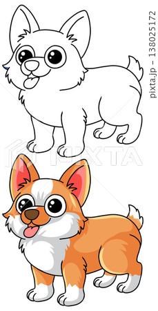 Cute Corgi Dog Vector Illustration for Coloring Book and Design 138025172