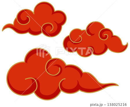 Traditional Red and Gold Chinese Auspicious Cloud Vector Illustration Set 138025216