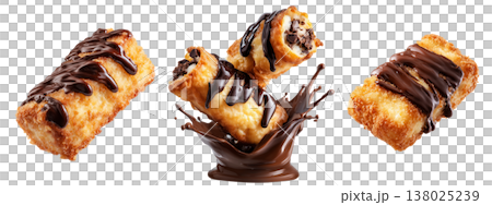 Set of Deep-fried moro bar pastry stuffed with chocolate on white transparent background, concept of New Zealand sweet dessert 138025239