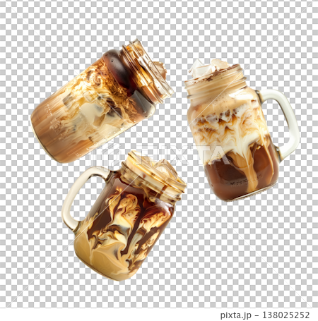 Iced Coffee with Ice Cubes in a Glass and a Straw, great for hot summer days Iced Coffee with Ice Cubes in a Glass and a Straw, great for hot summer days 138025252