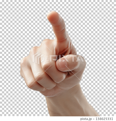 Woman's hand making a index finger pointing gesture, isolated on white background, concept of direction and attention 138025331