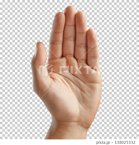 Close-up of a human hand with open palm gesture, isolated on white background. Concept of communication or greeting Close-up of a human hand with open palm gesture, isolated on white background. Concept of communication or greeting 138025332