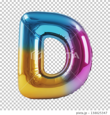 Multicolor metallic inflated balloon letter D shown in glossy style isolated on white background, celebration and festive concept Multicolor metallic inflated balloon letter D shown in glossy style isolated on white background, celebration and festive concept 138025347