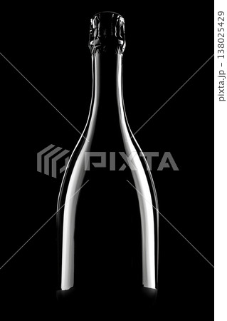 Champagne bottle with rising bubbles on black backdrop with clipping path, symbolizing celebration and elegance Champagne bottle with rising bubbles on black backdrop with clipping path, symbolizing celebration and elegance 138025429