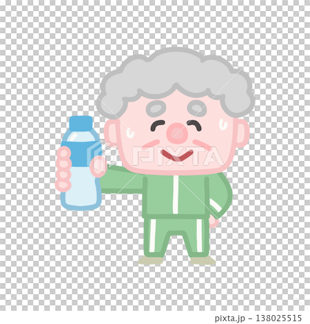 A set of cute illustrations of elderly men in gym clothes exercising. A set of cute illustrations of elderly men in gym clothes exercising. 138025515