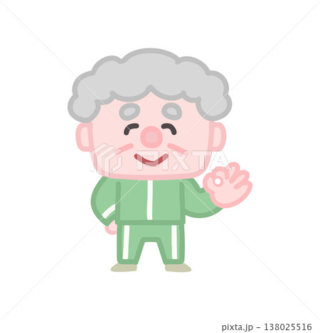 体操服を着た可愛い高齢者男性の運動イラストセット 138025516