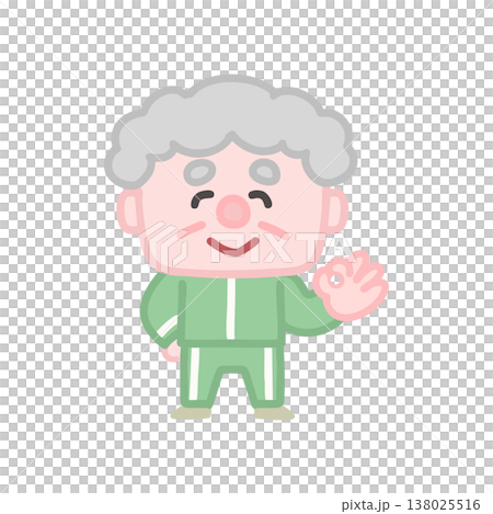 体操服を着た可愛い高齢者男性の運動イラストセット 138025516