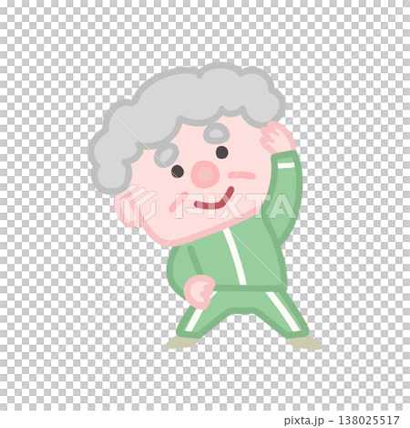 一組可愛的插圖，描繪了穿著運動服鍛鍊的老年男性。 138025517