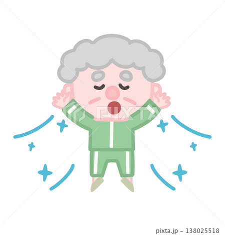 体操服を着た可愛い高齢者男性の運動イラストセット 138025518