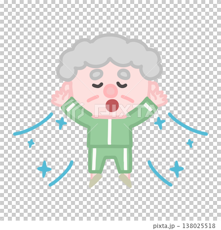 体操服を着た可愛い高齢者男性の運動イラストセット 138025518