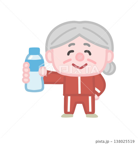 体操服を着た可愛い高齢者女性の運動イラストセット 138025519