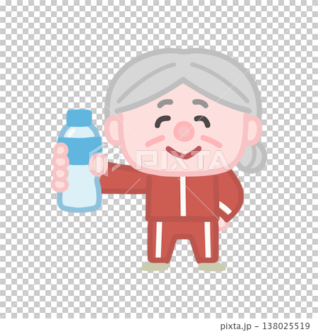 体操服を着た可愛い高齢者女性の運動イラストセット 138025519