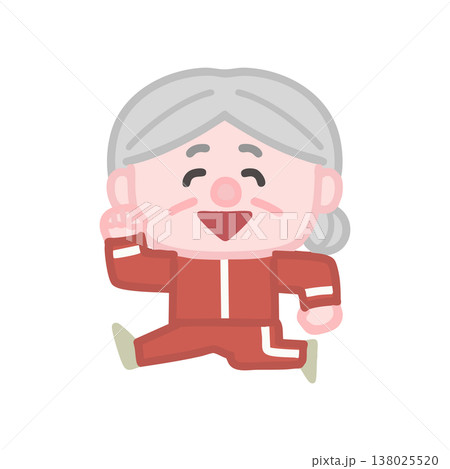 体操服を着た可愛い高齢者女性の運動イラストセット 138025520