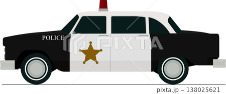 Old police car flat side view illustration 138025621