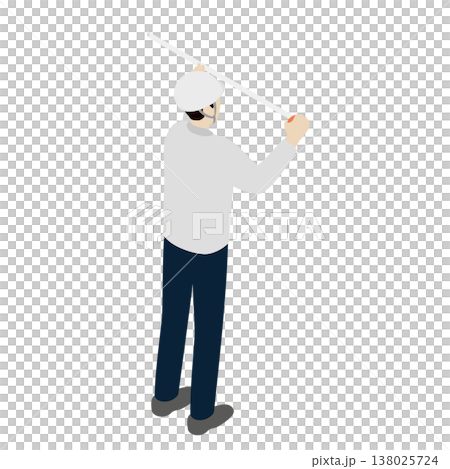 Isometric illustration of a worker measuring with a tape measure. A useful resource for site management, inspections, and sales. Isometric illustration of a worker measuring with a tape measure. A useful resource for site management, inspections, and sales. 138025724