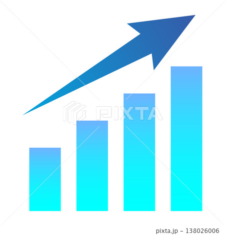 青いグラデーションの上昇棒グラフと右上がり矢印のベクターイラスト素材 138026006