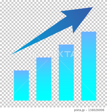 青いグラデーションの上昇棒グラフと右上がり矢印のベクターイラスト素材 138026006