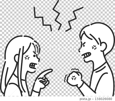 喧嘩をするカップルのイラスト　線画のみ 138026080