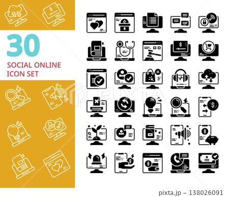 social network online community website solid glyph icon set social network online community website solid glyph icon set 138026091