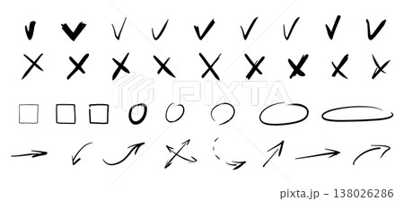 Check marks hand drawn doodle vector set. Check marks hand drawn doodle vector set. 138026286