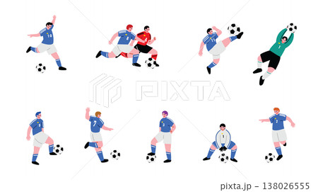 サッカーをする男性のイラストセット サッカーをする男性のイラストセット 138026555