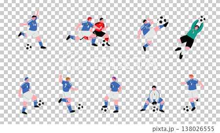 サッカーをする男性のイラストセット サッカーをする男性のイラストセット 138026555